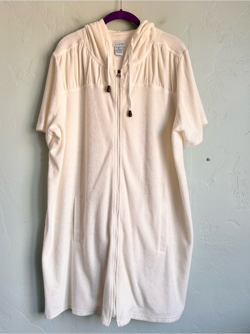 Swim 365 Women's Cream Terry Hooded Zip-Front Swim Coverup Size Large Plus EUC
